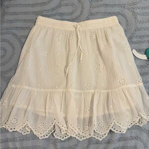 Aerie Cream Skater Skirt with Ruffled Tie Front